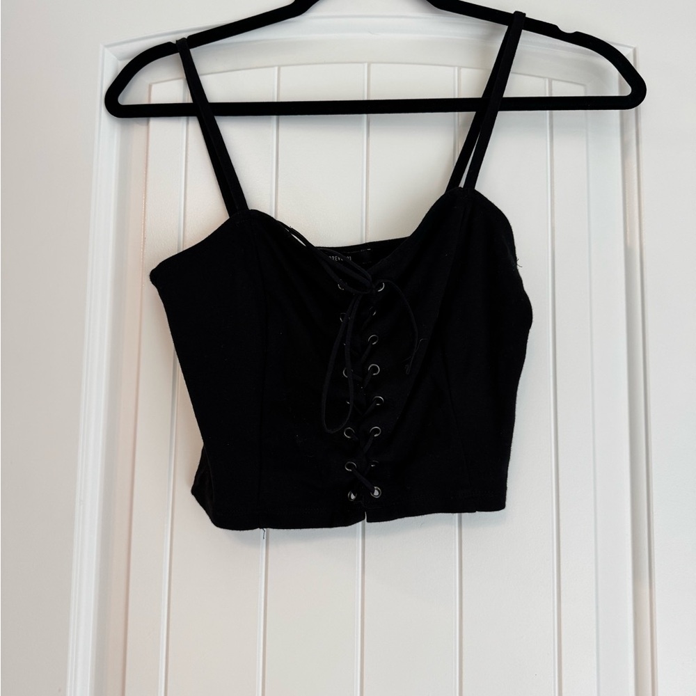 Forever 21 Black Lace-Up Crop Top